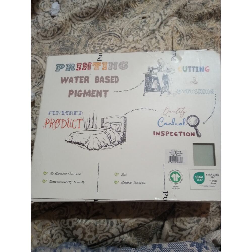 Purity Home Organic 100% Cotton Eco Friendly & Breathable Sheet Set Green Queen - Picture 7 of 7